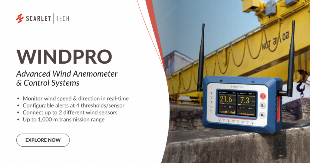 WindPro is the advance wind anemometer & control systems. WindPro monitors wind speed & direction in real-time, supports configurable alerts at 4 thresholds/sensor, and can connect up to 2 different wind sensors at up to 1,000 m transmission range.