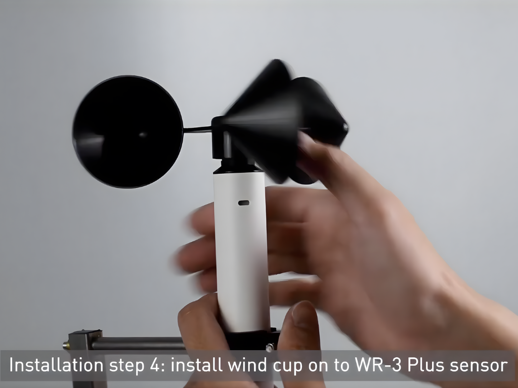Installation step 4: Install the wind cup on top of the wind sensor until you hear the “click” sound to make sure it is properly installed.
