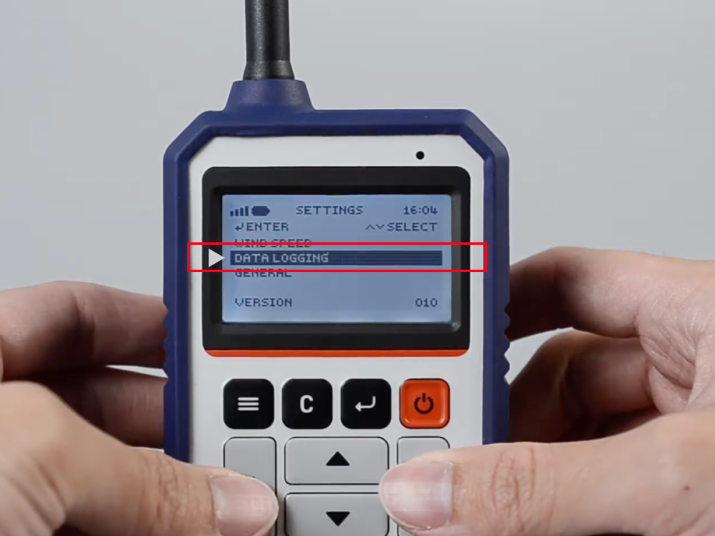 On the receiver, press the “3-line / SETTINGS” button and navigate to “DATA LOGGING”.