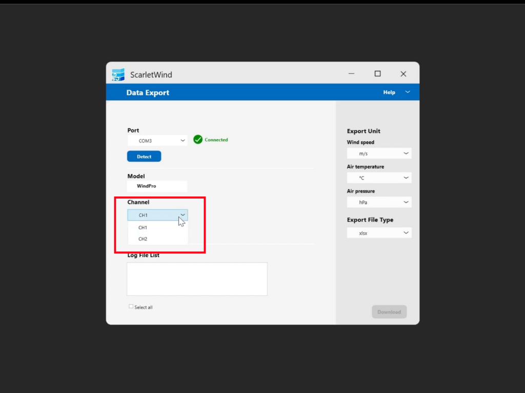 For WindPro users: If your WindPro console is connected to two wind sensors, you can choose Channel 1 or Channel 2 accordingly.