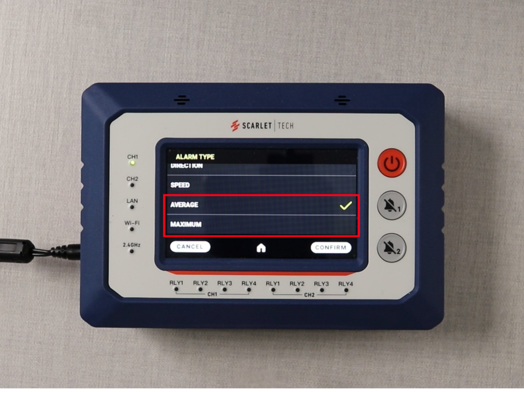Select the option to set: AVERAGE for 10-min average wind speed, or
MAXIMUM for 10-min maximum wind speed